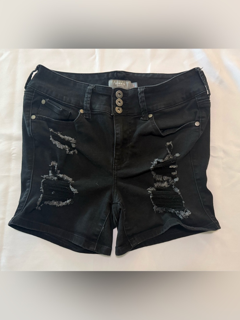 torrid Black Ripped High-Rise Denim Shorts